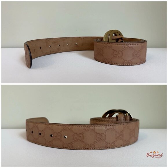 Auth Gucci Brown/Beige Guccissima Leather Gold Interlocking G Buckle Belt 80/32 - Picture 9 of 13